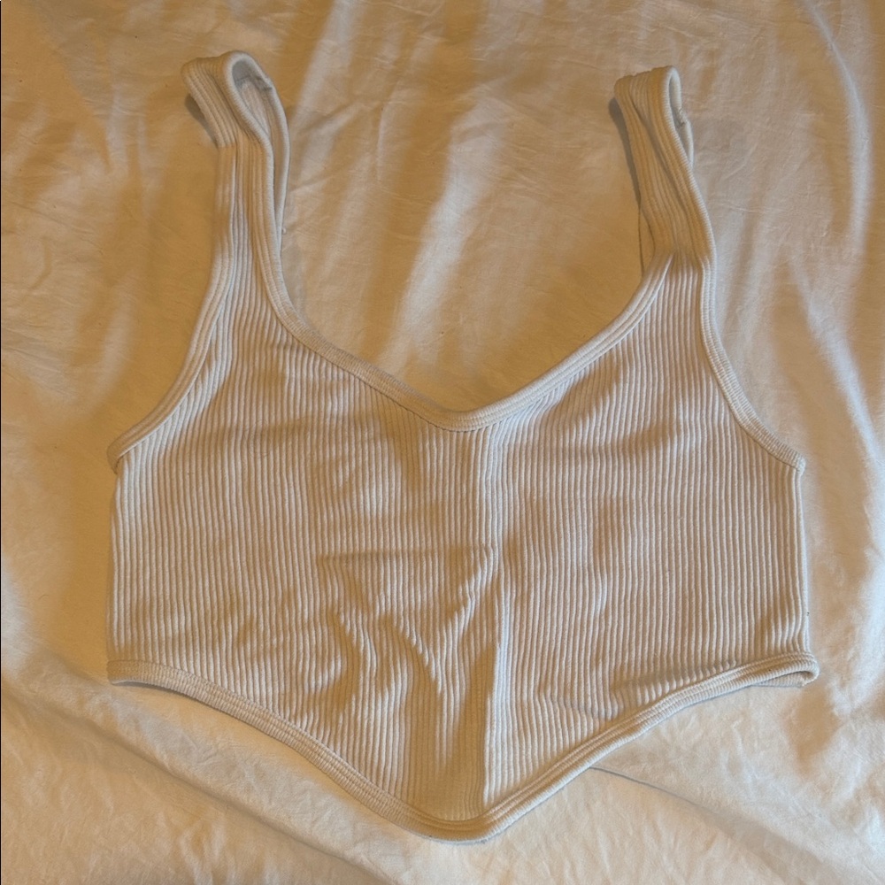 Zara Ribbed Beige Crop Top